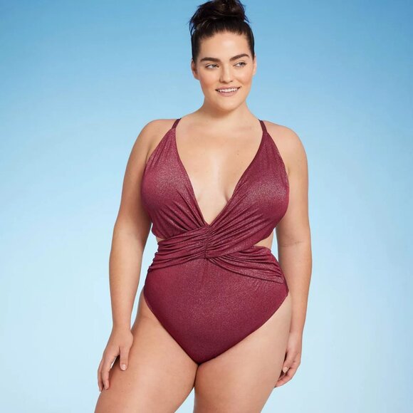 Shade & Shore Burgundy Swimsuit - Picture 1 of 2